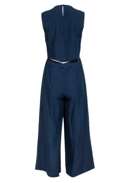 Club Monaco - Navy Sleeveless Cut Out Back Jumpsuit Sz 2