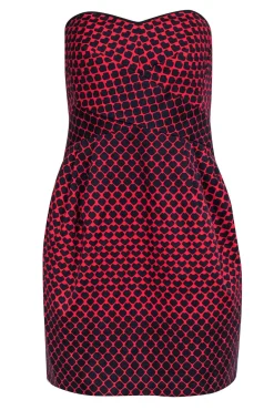 Club Monaco - Red Strapless Mini Dress w/ Navy Hearts Sz 6