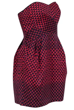 Club Monaco - Red Strapless Mini Dress w/ Navy Hearts Sz 6