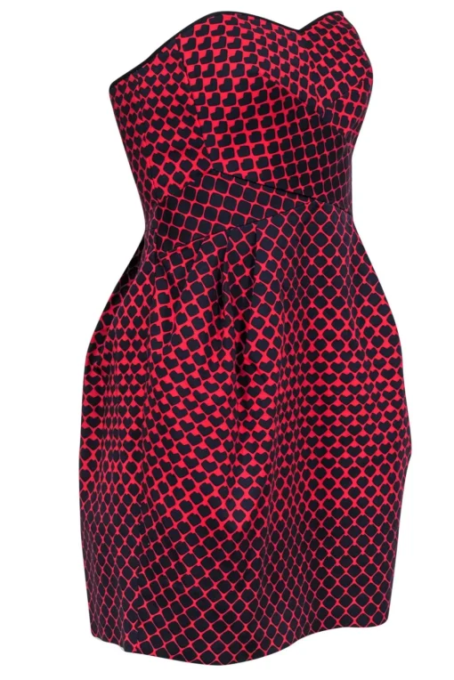 Club Monaco - Red Strapless Mini Dress w/ Navy Hearts Sz 6
