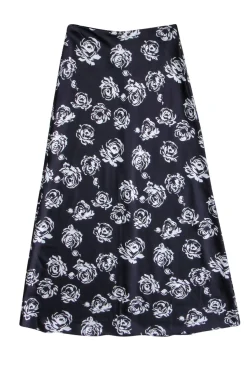 Club Monaco - Satin Eggplant Maxi Skirt w/ White Rose Print Sz 0