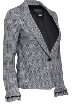 Club Monaco - White & Black Plaid Ruffled Blazer Sz 00