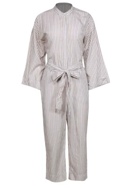 Club Monaco - White & Taupe Striped Belted Jumpsuit Sz 4