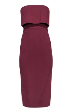 C/MEO Collective - Rust Red Ribbed Strapless Bodycon Midi Dress Sz