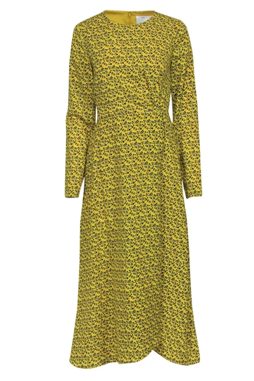 C/MEO Collective - Yellow & Blue Floral Faux Maxi Wrap Dress Sz XS