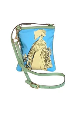 Coach - Aqua Blue & Yellow Print Crossbody w/ Green Leather Trim