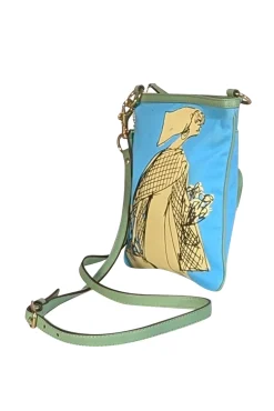 Coach - Aqua Blue & Yellow Print Crossbody w/ Green Leather Trim