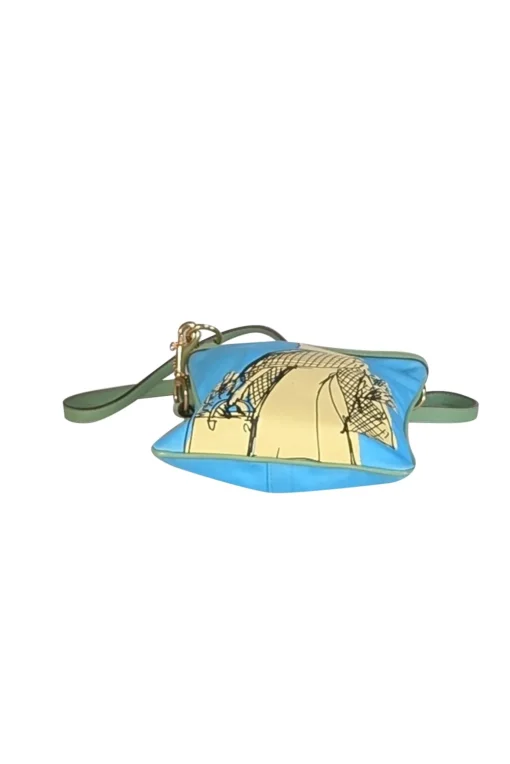 Coach - Aqua Blue & Yellow Print Crossbody w/ Green Leather Trim