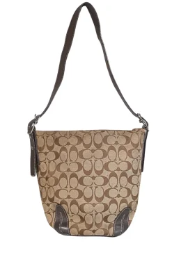 Coach - Beige & Brown Monogram Canvas Shoulder Bag