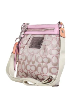Coach - Beige & Pink Poppy Logo Canvas Crossbody Bag