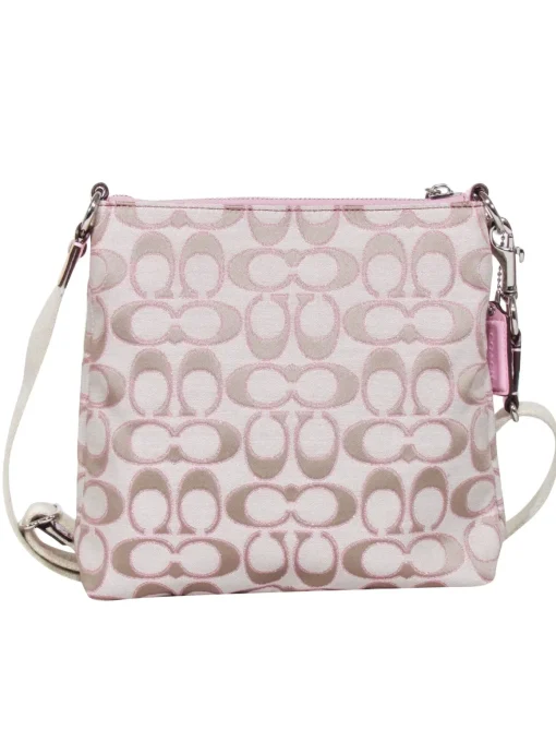 Coach - Beige & Pink Poppy Logo Canvas Crossbody Bag