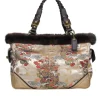 Coach - Beige Dragon Chinoiseries Satin Handbag w/ Mink Fur Trim
