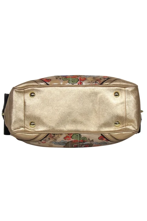 Coach - Beige Dragon Chinoiseries Satin Handbag w/ Mink Fur Trim