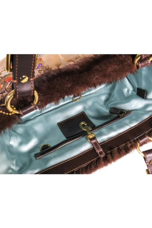 Coach - Beige Dragon Chinoiseries Satin Handbag w/ Mink Fur Trim