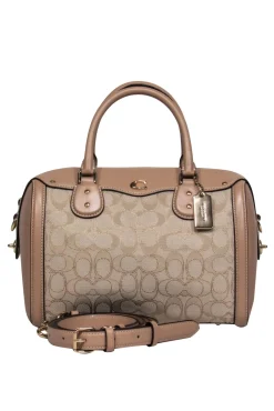 Coach - Beige Monogram Print Convertible Satchel