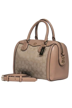Coach - Beige Monogram Print Convertible Satchel