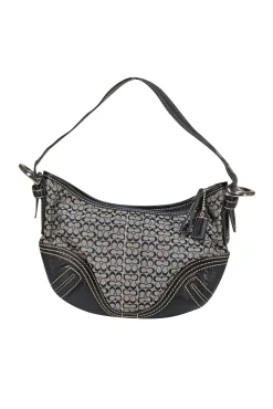Coach - Black & Grey Monogram Shoulder Bag w/ Leather Trim