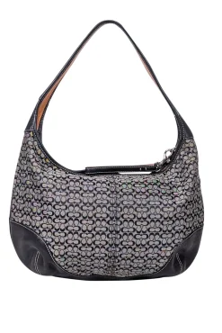 Coach - Black & Grey Monogram Shoulder Bag w/ Leather Trim