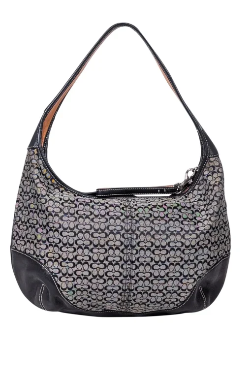 Coach - Black & Grey Monogram Shoulder Bag w/ Leather Trim