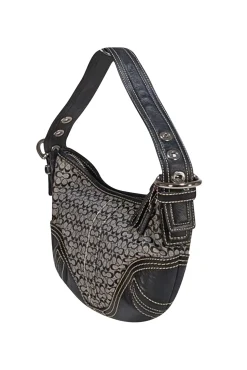 Coach - Black & Grey Monogram Shoulder Bag w/ Leather Trim