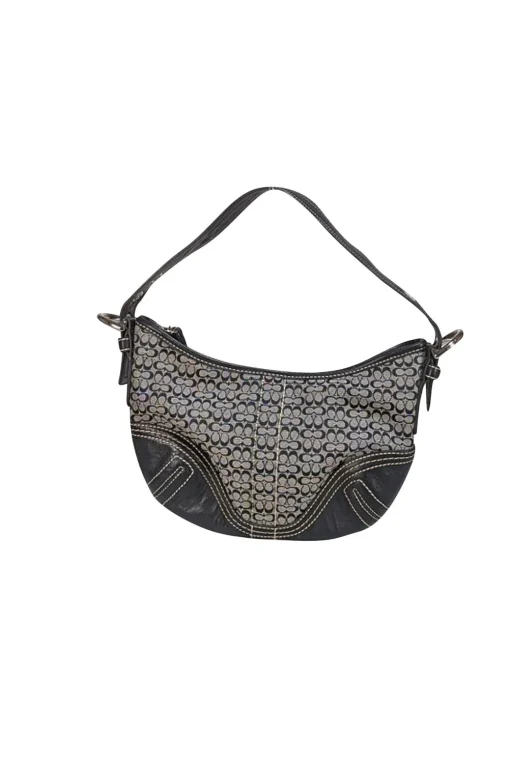 Coach - Black & Grey Monogram Shoulder Bag w/ Leather Trim