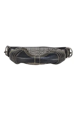 Coach - Black & Grey Monogram Shoulder Bag w/ Leather Trim
