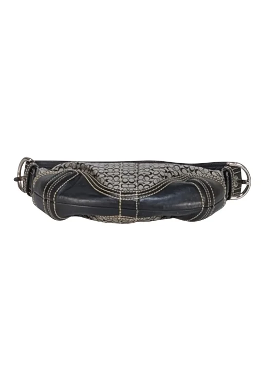 Coach - Black & Grey Monogram Shoulder Bag w/ Leather Trim