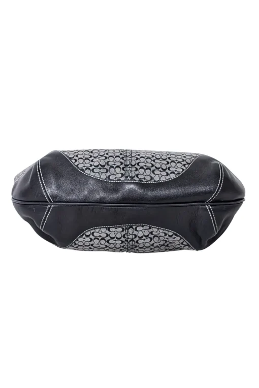 Coach - Black & Grey Monogram Shoulder Bag w/ Leather Trim