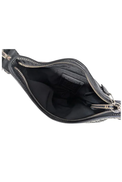 Coach - Black & Grey Monogram Shoulder Bag w/ Leather Trim