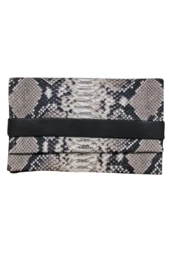 Coach - Black & Tan Snakeskin Foldover Clutch