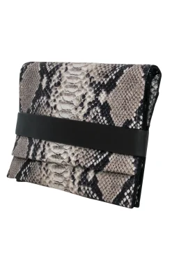 Coach - Black & Tan Snakeskin Foldover Clutch