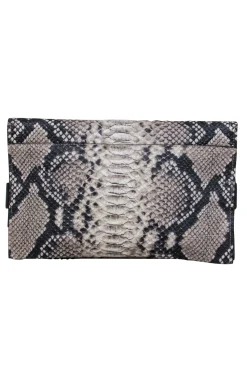 Coach - Black & Tan Snakeskin Foldover Clutch