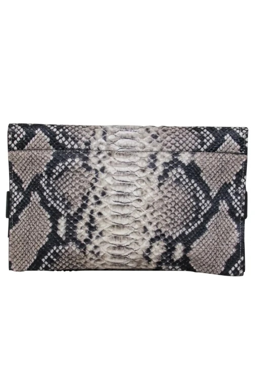 Coach - Black & Tan Snakeskin Foldover Clutch