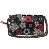 Coach - Black Leather Convertible Shoulder Bag w/ Leather Flowers & Beading
