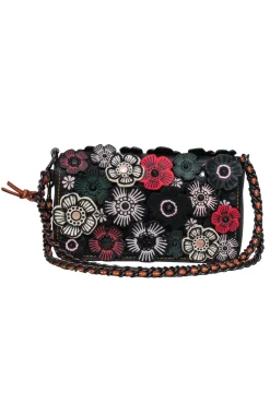 Coach - Black Leather Convertible Shoulder Bag w/ Leather Flowers & Beading