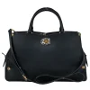 Coach - Black Leather Convertible Structured "Mason" Satchel w/ Snakeskin Trim
