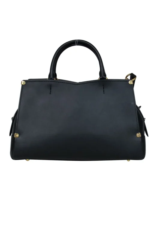 Coach - Black Leather Convertible Structured "Mason" Satchel w/ Snakeskin Trim