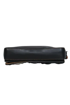 Coach - Black Leather Convertible Shoulder Bag w/ Leather Flowers & Beading