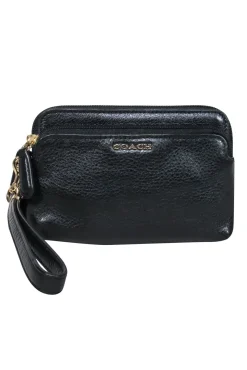 Coach - Black Leather Mini Zippered Wristlet