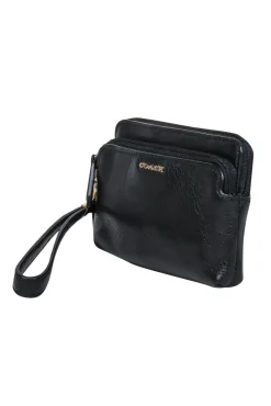 Coach - Black Leather Mini Zippered Wristlet