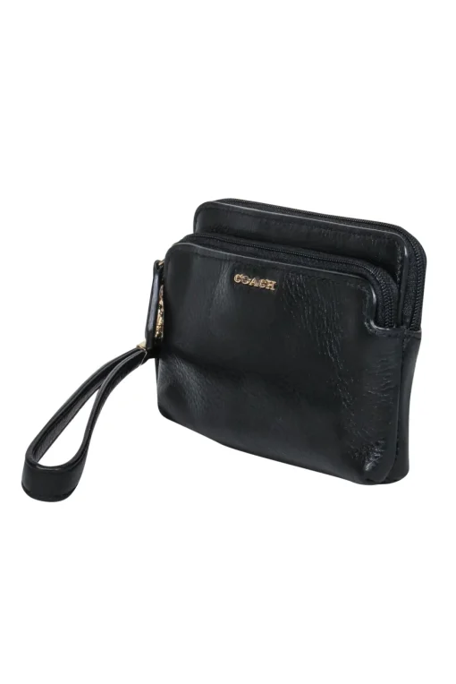 Coach - Black Leather Mini Zippered Wristlet