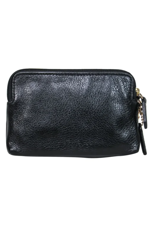 Coach - Black Leather Mini Zippered Wristlet