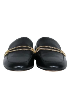 Coach - Black Leather Mule Loafer w/ Gold Logo Chain Sz 6.5