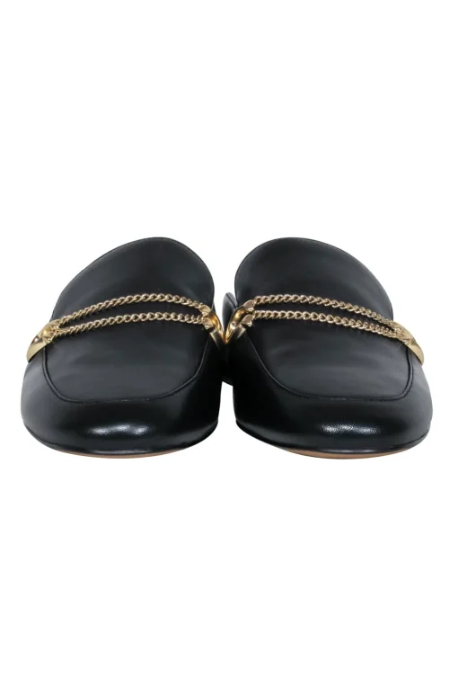 Coach - Black Leather Mule Loafer w/ Gold Logo Chain Sz 6.5