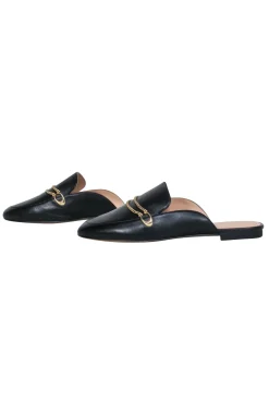 Coach - Black Leather Mule Loafer w/ Gold Logo Chain Sz 6.5