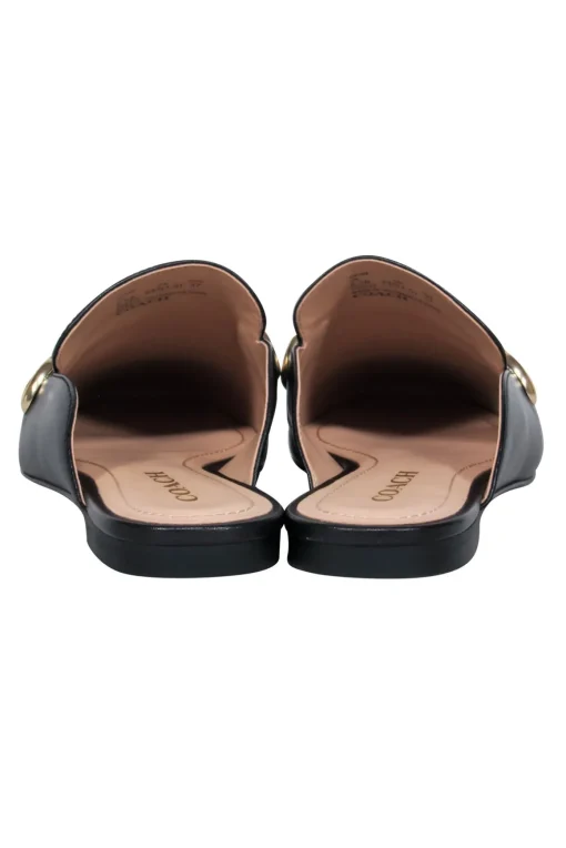 Coach - Black Leather Mule Loafer w/ Gold Logo Chain Sz 6.5