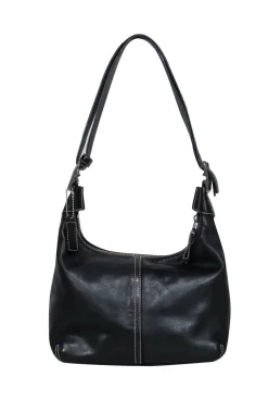 Coach - Black Leather Shoulder Bag w/ White Stitching