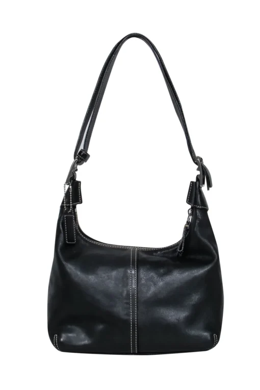 Coach - Black Leather Shoulder Bag w/ White Stitching