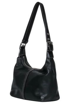 Coach - Black Leather Shoulder Bag w/ White Stitching