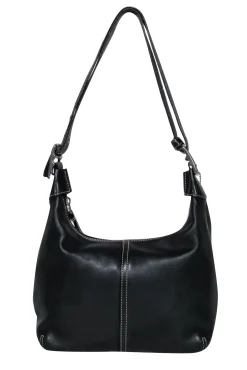 Coach - Black Leather Shoulder Bag w/ White Stitching
